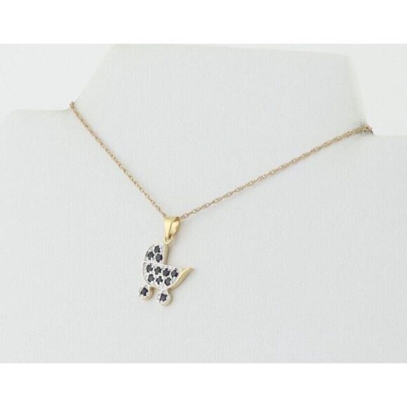 14K Yellow Gold Natural Sapphire Baby Carriage Stroller Necklace 18 inch chain - Picture 6 of 8